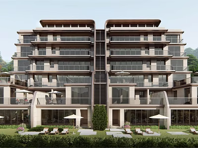 Luxury Detached Villa With Modern Multi story Design Large Windows Balconies And Lawn Area 3d model