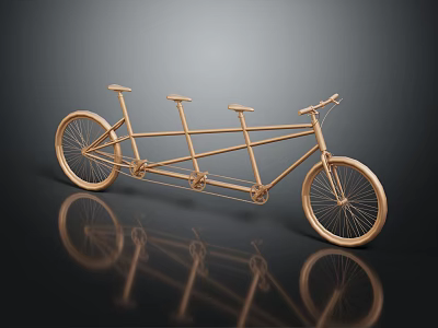 Golden Three Person Bicycle With Three Seats And Dark Background Reflection Design 3d model