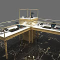 Elegant Jewelry Store Luxury Display Counter With Glass Top Marble Base And Gold Frame
