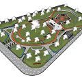 Scenic Park Landscape With Winding Paths Lush Trees And Playground Area