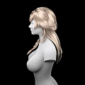 Woman With Long Blonde Braid And Upper Body Against Black Background
