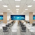 Modern Conference Room Interior Design With Multiple Screens Wooden Panels And Ceiling Lights