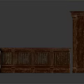 Traditional Wooden Counter And Bookshelf With Carved Details Arch Shelves And Drawer Cabinet