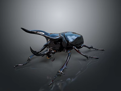 Shiny Black Horned Beetle With Detailed Exoskeleton And Reflective Surface 3d model