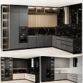 Modern Luxury Kitchen With Black Gray Cabinets Marble Countertop And Metal Accents