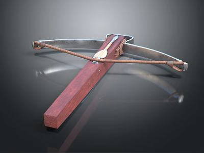 Crafted Detailed Traditional Crossbow With Wooden Stock And Metal Bow Parts 3d model