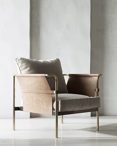 Elegant Modern Single Sofa With Light Gray Cushion And Metal Frame 3d model