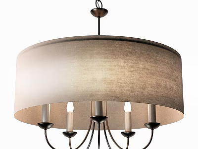 Elegant Round Chandelier With Beige Fabric Shade Metal Frame And Candle Bulbs 3d model