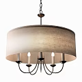 Elegant Round Chandelier With Beige Fabric Shade Metal Frame And Candle Bulbs