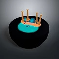 Miniature Landscape Scene With Blue Water Yellow Pillars Rock And Small Decorations