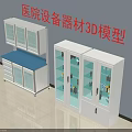 Hospital Medical Devices 3D Model With Glass Door Cabinets And Blue Workbench