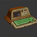 Vintage Electronic Device With Orange Top Green Screen White Keyboard And Worn Texture