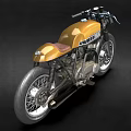 Vintage Yamaha Motorcycle Classic Custom Design With Yellow Black Body And Brown Leather Seat