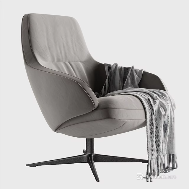 Gray Upholstered Single Seater Sofa With Soft Throw Blanket And Black Metal Base 3d model