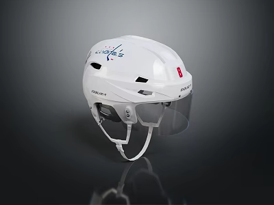 White Sports Helmet Featuring Visor Vent Holes Brand Logo And Smooth Surface Design 3d model