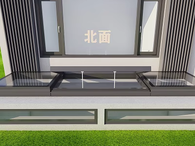 North Facing Modern Detached Villa With Glass Windows And Green Lawn Exterior 3d model