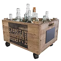 Wooden Crate With Wheels Holding Glass Bottles Side Label Chalkboard Area