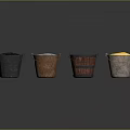Four Colorful Decorative Buckets With Varied Materials And Metal Handles