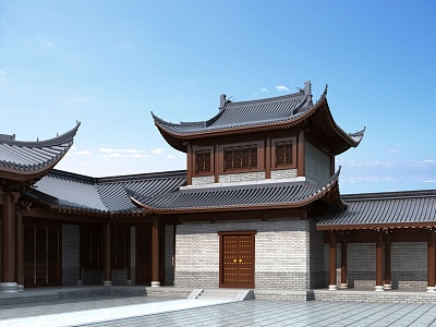 Chinese-style ancient bell and drum tower 3d model