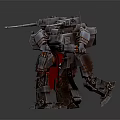 Dual Mechanical Robot Characters With Shoulder Cannons And Red Gray Details