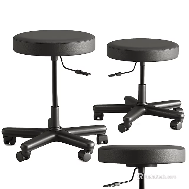 Black Round Seat Bar Stools with Adjustable Height and Wheeled Base Modern Design 3d model 