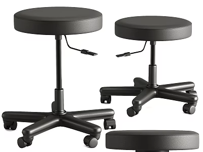 Black Round Seat Bar Stools with Adjustable Height and Wheeled Base Modern Design 3d model