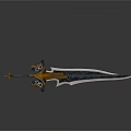 Ornate Medieval Sword With Gold Black Accents Intricate Hilt And Long Sharp Blade