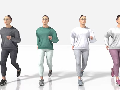 Women Running Wearing Gray Green White And Purple Sportswear Active Outfit 3d model