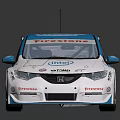 Intel Tirestone Blue White Red Racing Car With Rear Wing And Body Design