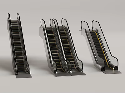 Modern Commercial Escalator Design Features Metal Handrails And Steps For Public Spaces 3d model
