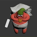 Red Game Movie Character In Green Hat White Diaper Holding Hamburger With Pillow And Cigarette