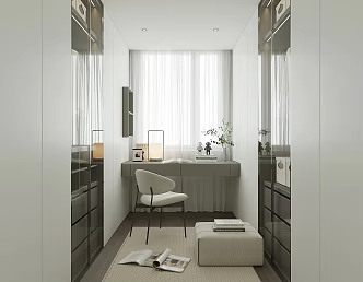 Cloakroom Wardrobe Dressing Table Stool Single Chair Carpet Curtain Decorations 3d model