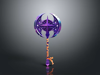Fantasy Hammer 3D Render With Purple Blue Gradient Star Shaped Head And Orange Striped Handle 3d model