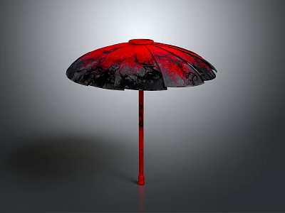 Outdoor Patio Furniture Umbrella With Red And Black Patterned Canopy And Red Handle 3d model