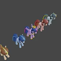 Cute Animated Little Pony Characters With Blue Purple Pink Manes And Horns