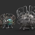 Intricate Metallic Spherical Sculptures With Tangled Structures And Multicolored Finishes