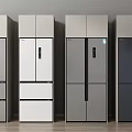 Modern Household Refrigerators With Various Door Designs And Color Options Displayed Side By Side