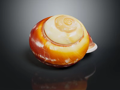 Orange and White Spiral Conch with Reflection on Dark Background 3d model