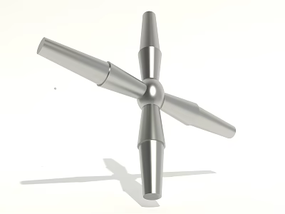 Silver Metal Four Armed Mechanical Component With Central Circular Joint Structure 3d model