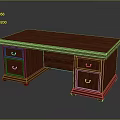 Classic Wooden Office Desk With Drawers And Metal Handles Flat Surface Design