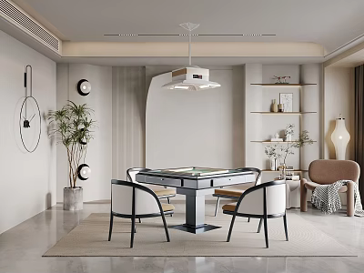 Hotel Mahjong Room Modern Interior With Mahjong Table Comfortable Chairs And Pendant Light 3d model