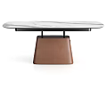 Modern Oval Dining Table With Marble Top And Brown Leather Base 3d model