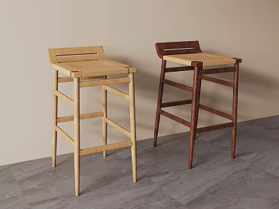 Stylish Solid Wood Bar Stools With Practical Backrest For Modern Home Kitchen Counter And Bar 3d model