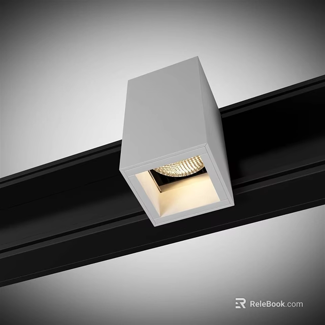 Square White Track Mounted Downlight Spotlight With Black Rail And Bright Lighting 3d model 