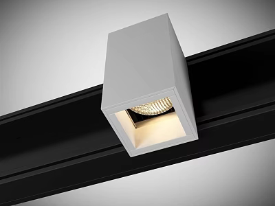Square White Track Mounted Downlight Spotlight With Black Rail And Bright Lighting 3d model