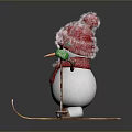 Snowman Character In Red Hat Scarf Holding Ski Poles Standing On Skis
