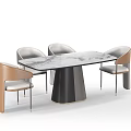Modern Dining Table Set With Marble Tabletop And Brown Gray Chairs 3d model