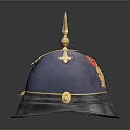 Vintage Blue Helmet With Golden Spike Top And Decorative Accents Black Brim