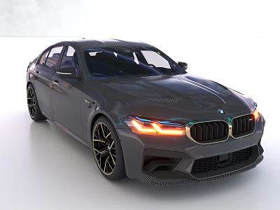 BMW Dark Gray High Performance Sedan With LED Headlights And Kidney Grille Design 3d model