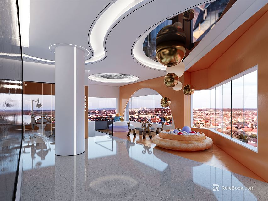 Modern Hospital Outpatient Clinic Interior With Spacious Lobby And Comfortable Waiting Seats 3d model 